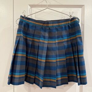 Los Angeles Apparel Blue and Tan Plaid Mini Skirt